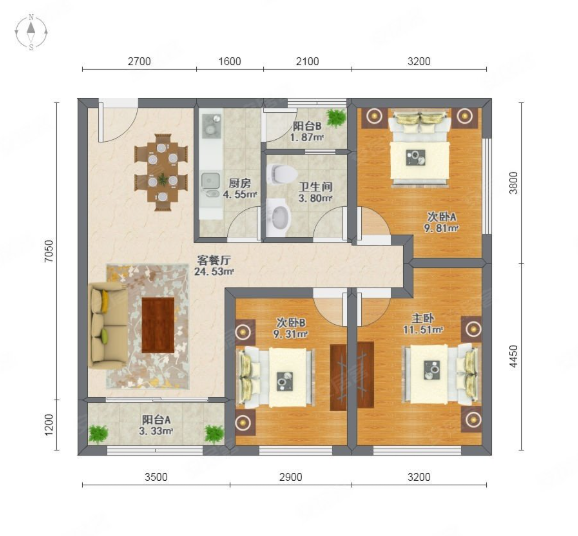 3室2厅 85.00平米